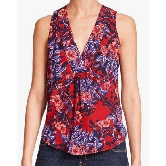 Rebecca Taylor Burnt Red Forest of Flame Sz 0 V Neck Silk Top $225 Floral Tank - Picture 1 of 8